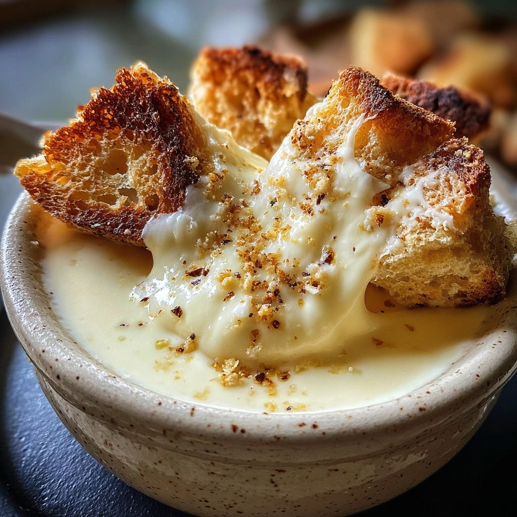 Fondue with White Cheddar and Garlic