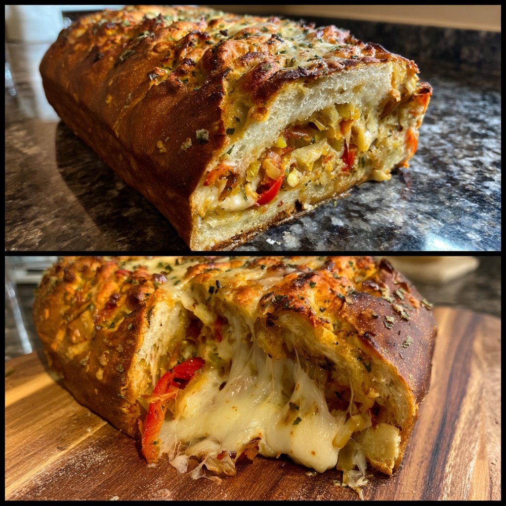 Super Bowl Food Veggie Stuffed Bread Loaf