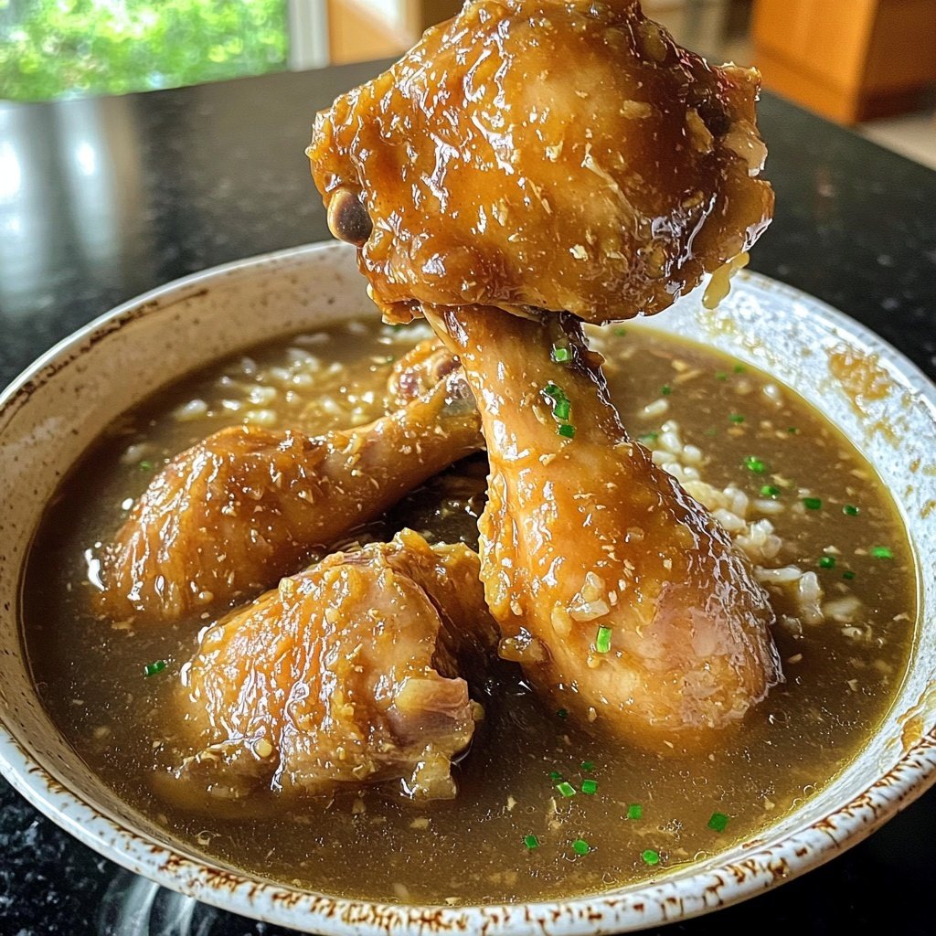 Caramelised Soy Chicken in Garlic Ginger Broth with Rice